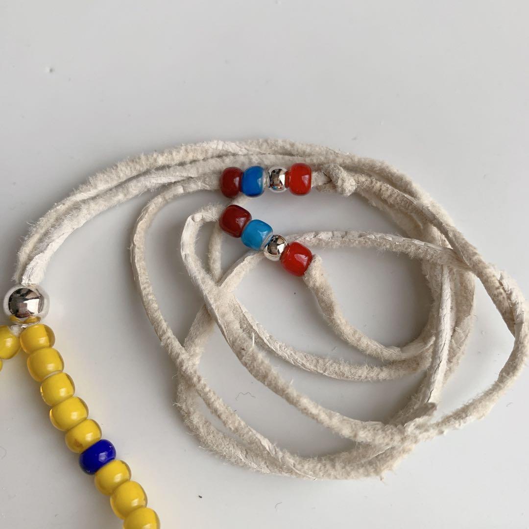 ホワイトハーツ　ビーズ　アンティーク　イエロー　ホワイトハート　ネックレス