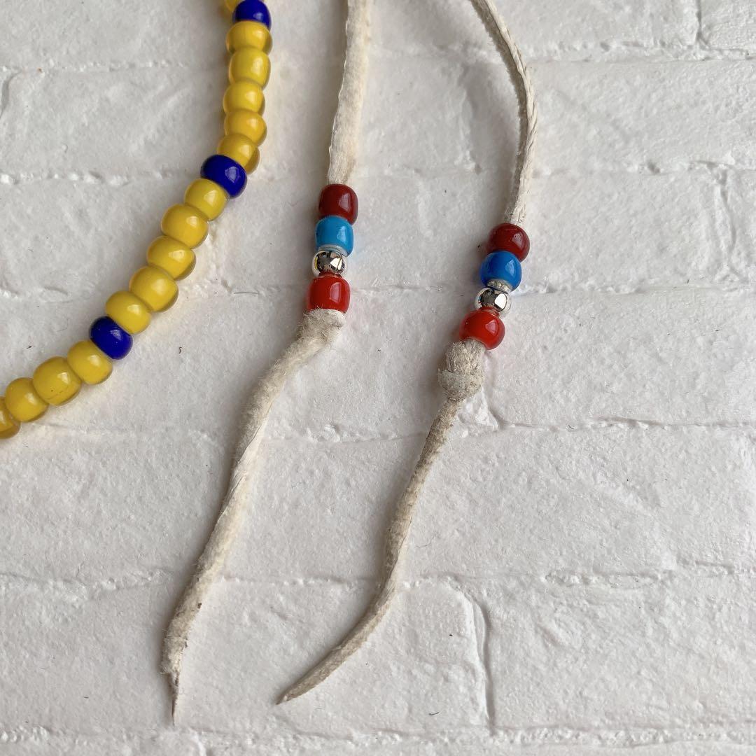 ホワイトハーツ　ビーズ　アンティーク　イエロー　ホワイトハート　ネックレス