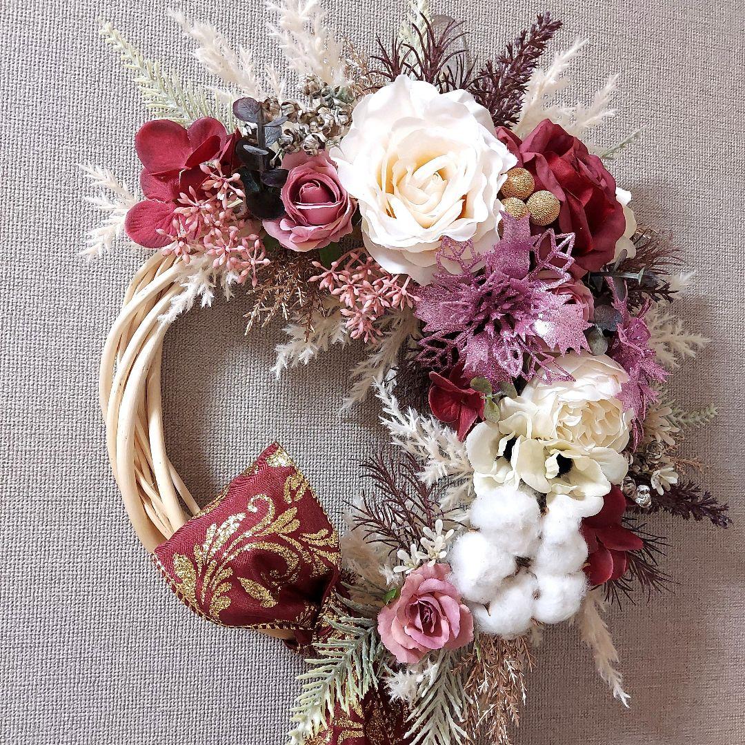 フラワーリース 秋麗6 秋冬の装い3 クリスマスリース 造花 玄関リース