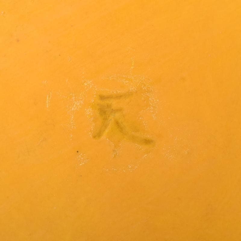 中国　黄釉　刻神獣纏枝花弁文　長顎瓶　在銘　V　7128A