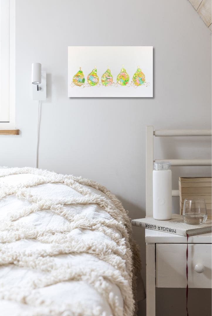 絵画　油絵　原画　一点物　洋梨　北欧　グリーン　アート　インテリア　M8