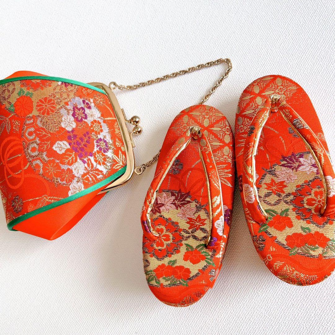 フルセット 七五三 7歳女の子 長着＆長襦袢＆帯＆小物　赤地　のし柄　毬　扇子