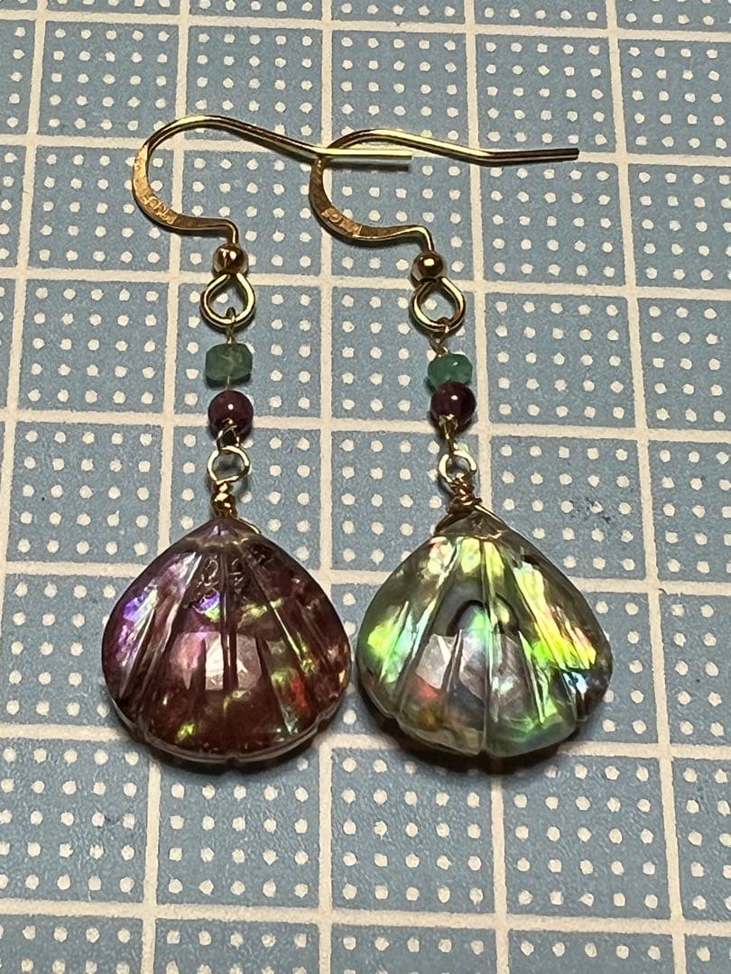 カラー　アバロン　4層　カービング　リバーシブル　14kgf ピアス