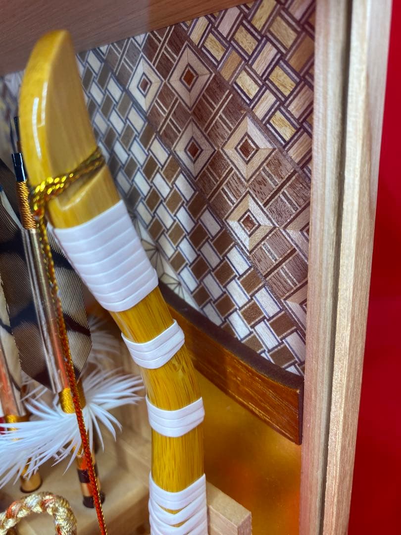 幹山作　壁掛け　破魔弓　白木アクリルケース・間口約１８×奥行約9,5×高約２６㎝