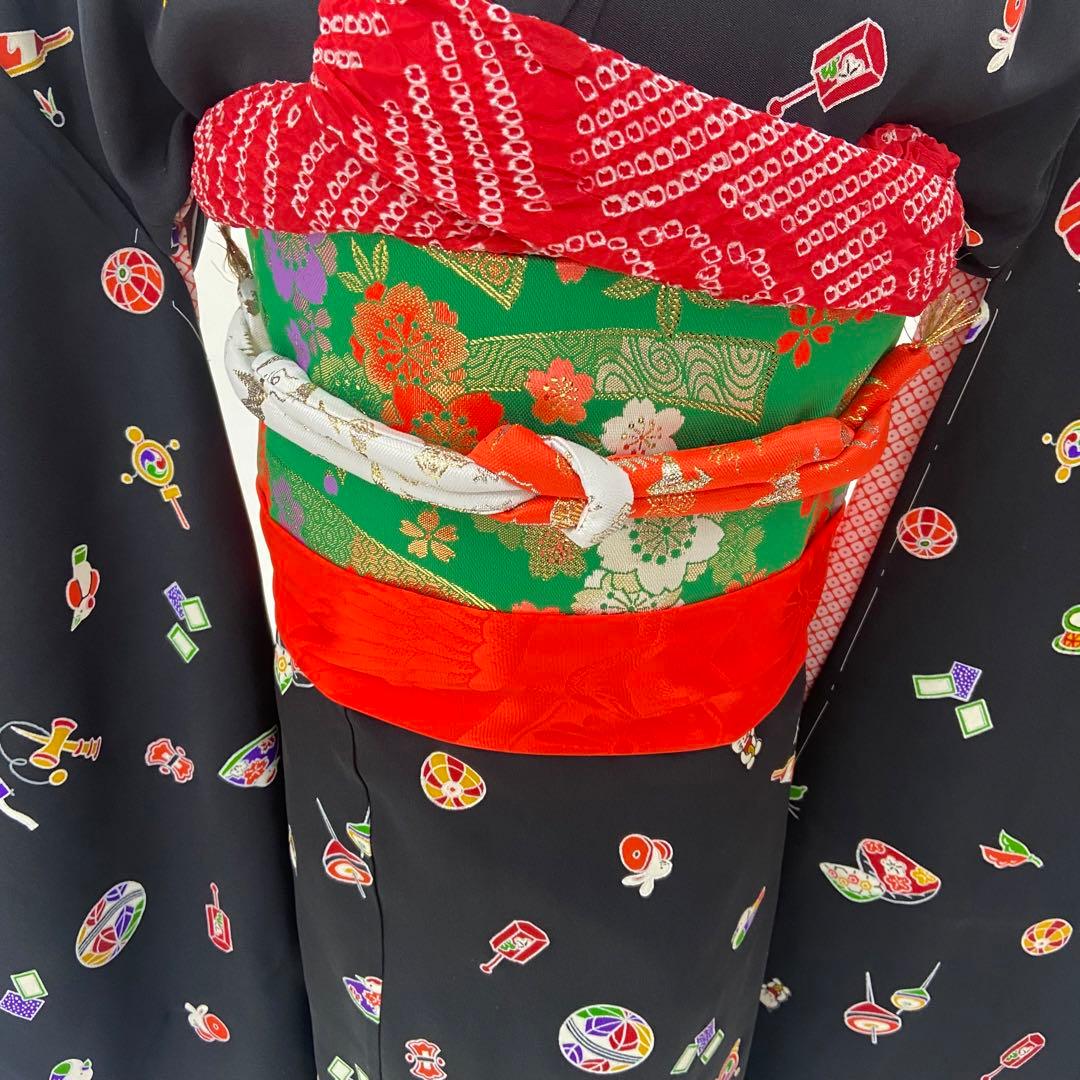 七五三　着物　七歳　フルセット　新品　未使用　正絹　黒　豪華　7歳　女の子