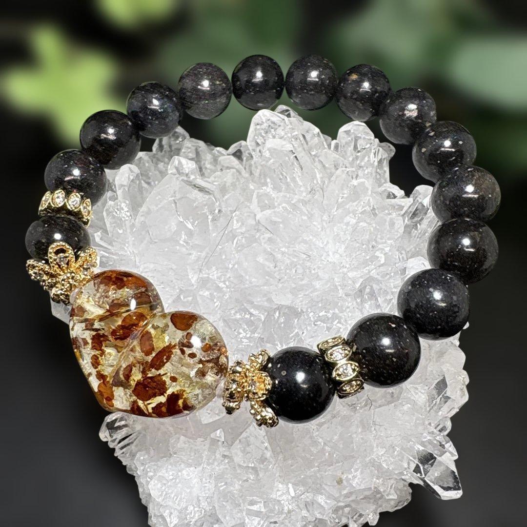 【限定一点】ハニーナッツアンバー　琥珀　ぷっくり両面ハート　マトリックスオパール