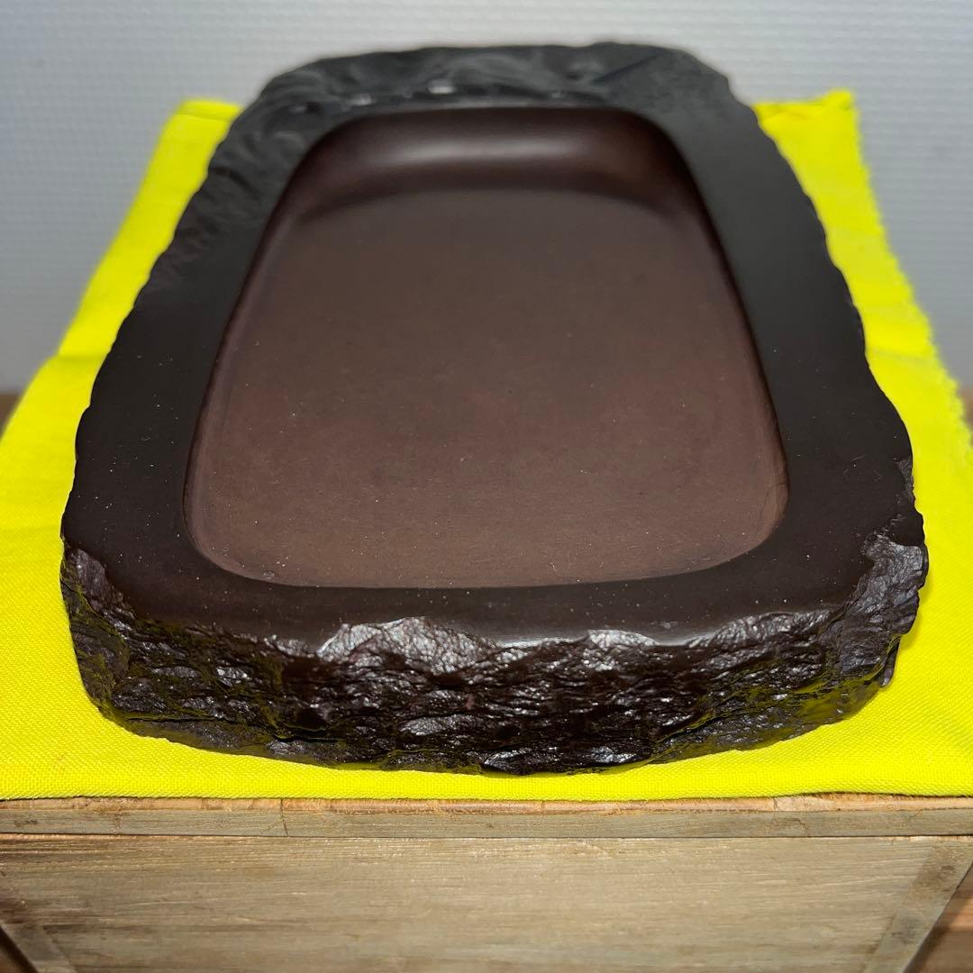 ⭕️赤間硯　新品美品　名工　玉峯　日枝敏夫　梅花彫刻入り　姿が美しい　女性好み作品