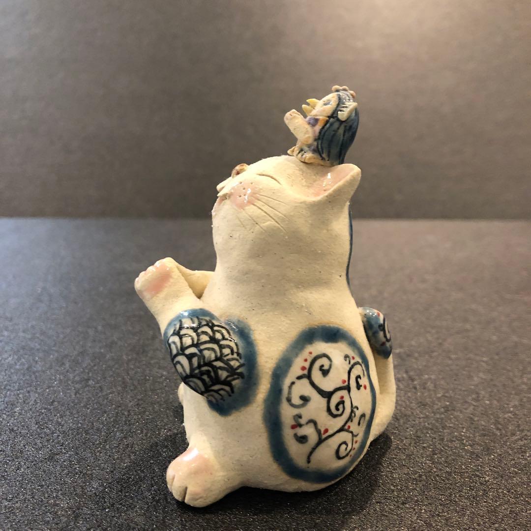 【新品】人気作家kyo 猫置物 アマビエ 焼物 陶器 全長10cm