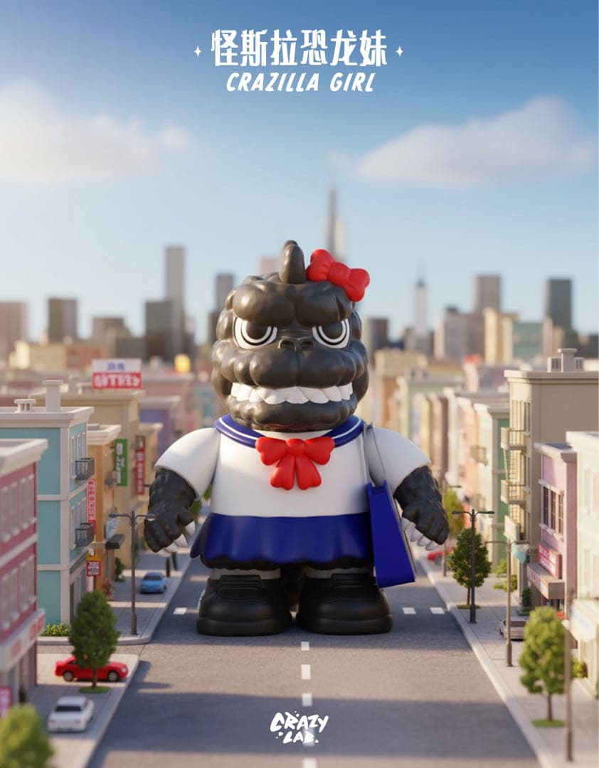 ミニ・クレイジラ・ガール　制服　フィギュア　怪獣　ソフビ　モンスター　アートトイ
