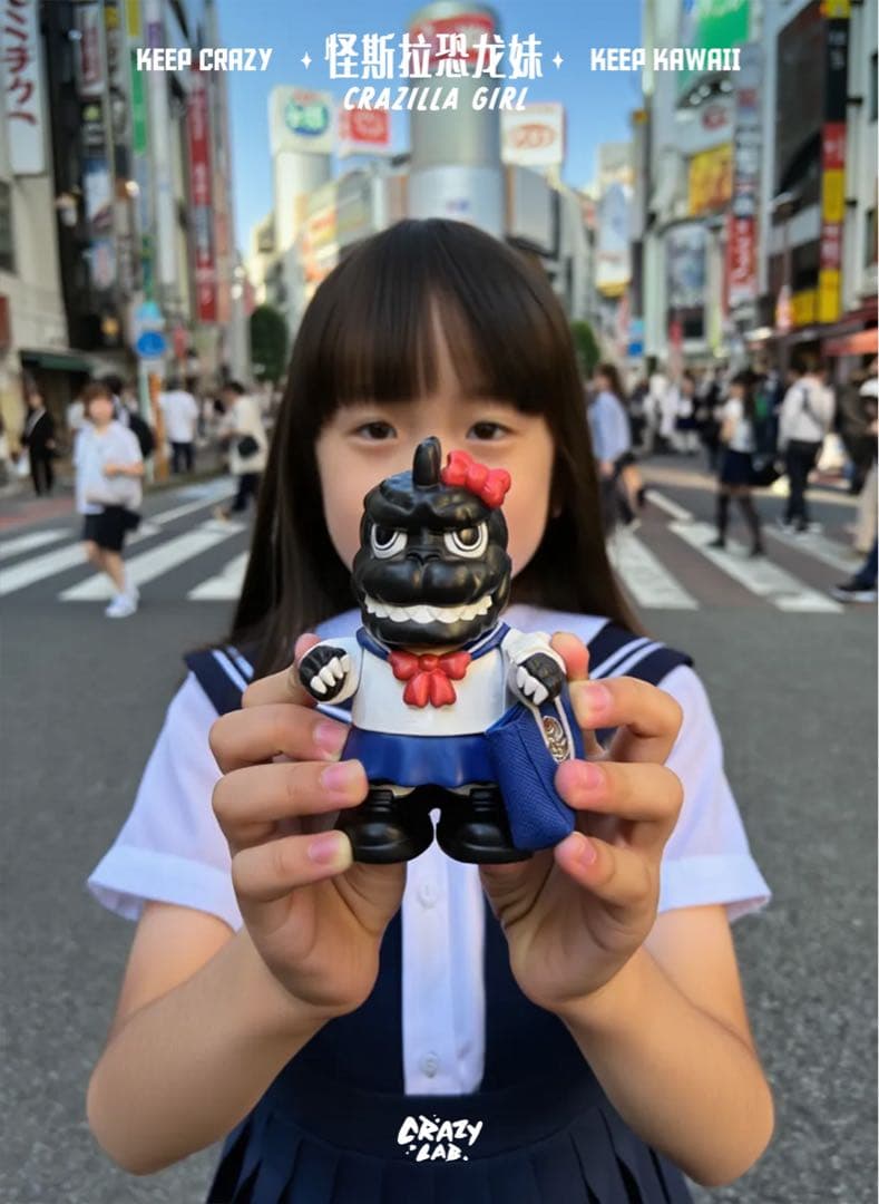 ミニ・クレイジラ・ガール　制服　フィギュア　怪獣　ソフビ　モンスター　アートトイ