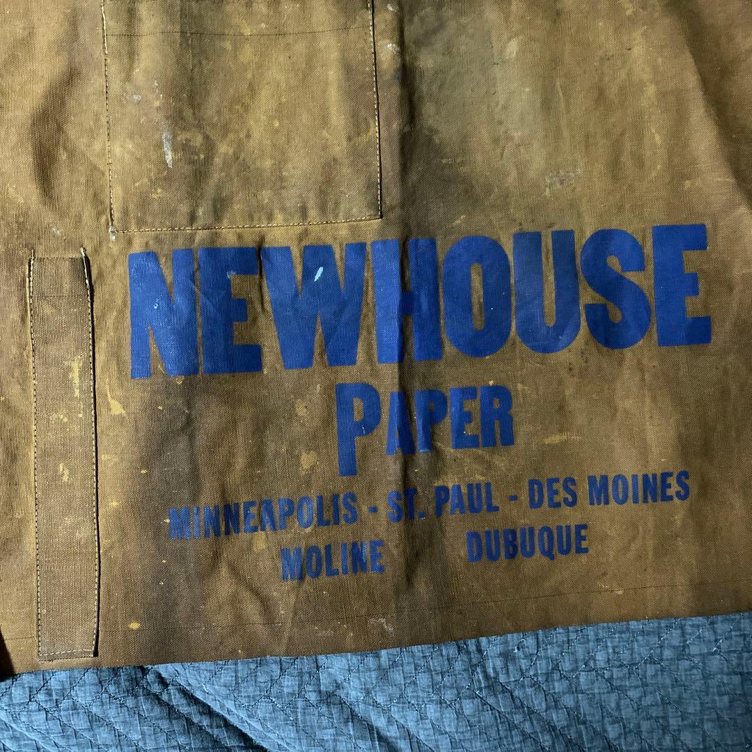 ビンテージ　ニュースペーパー　耳付きキャンバスエプロン