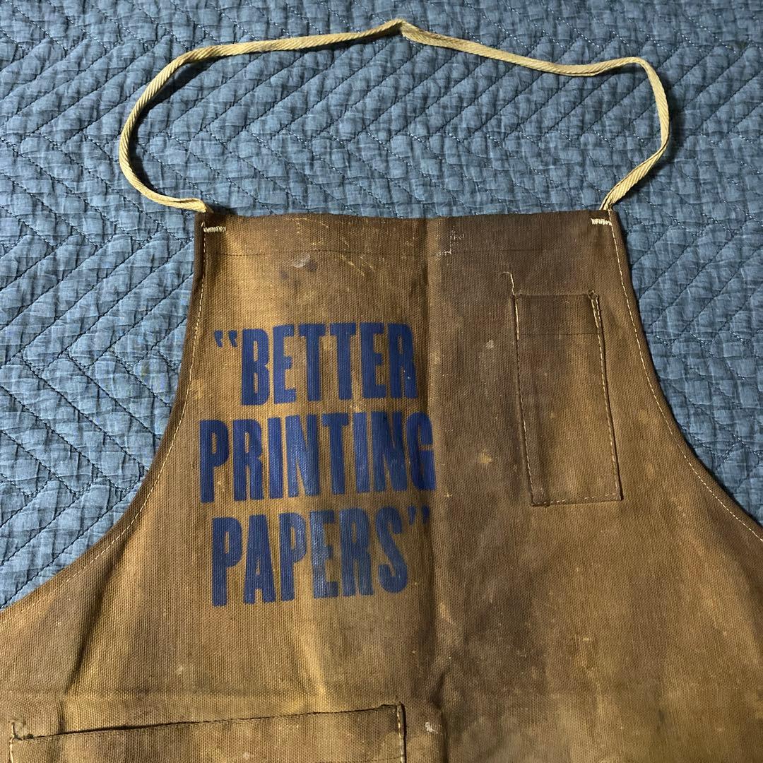 ビンテージ　ニュースペーパー　耳付きキャンバスエプロン