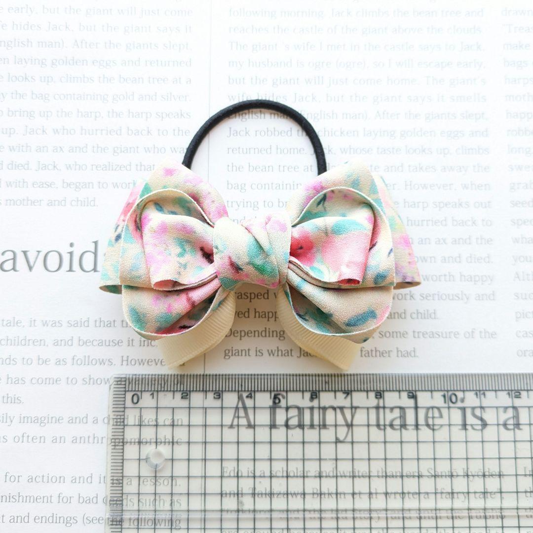 リボン　ヘアゴム♡amour ribbon♡水彩画フラワー♡ハンドメイド