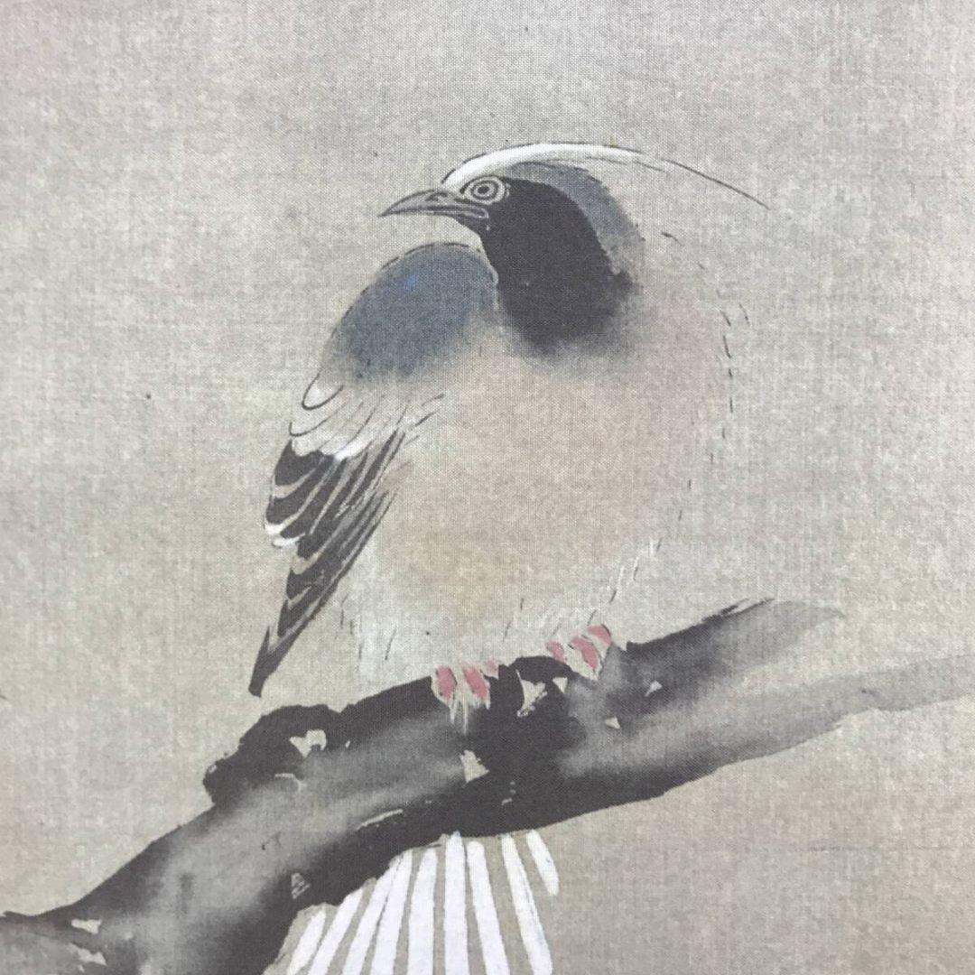 複製/狩野探幽/海棠に尾長鳥/工芸品/花鳥図/掛軸/名家伝来/AK-897
