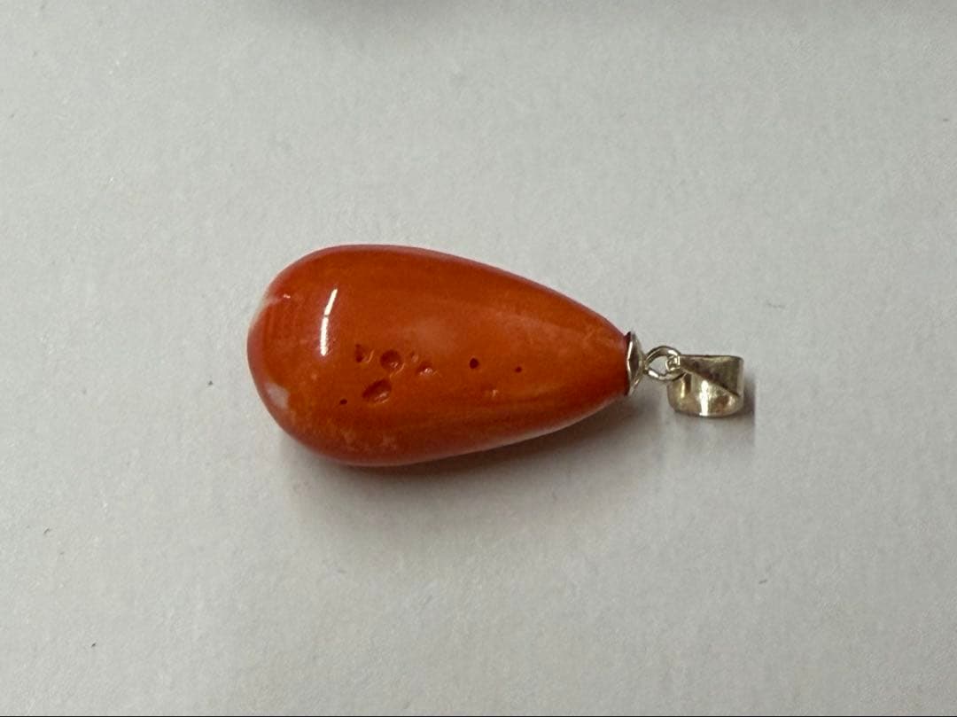 248天然珊瑚オレンジドロップ型ペンダント 約13.59mm シルバー
