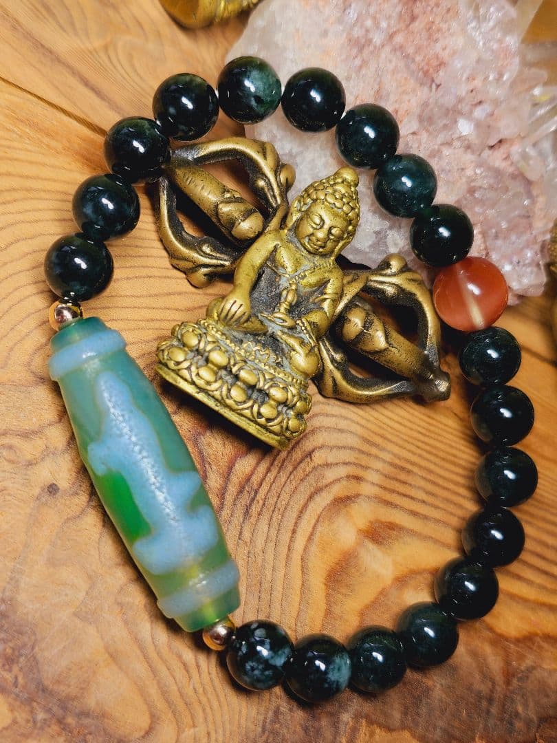 超レア★黒朱砂★緑双観音天珠のブレス
