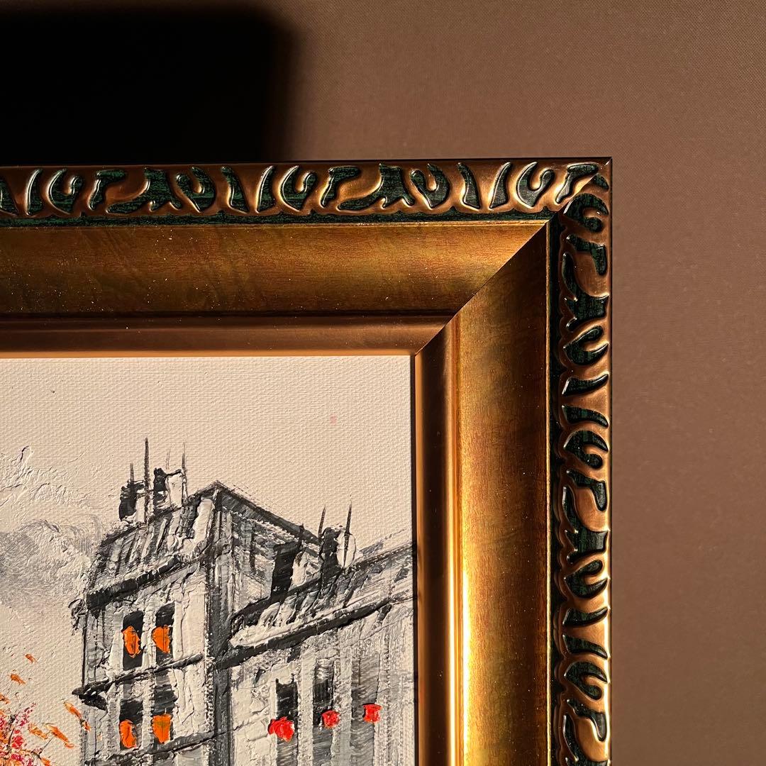 手書き油絵 パリの風景 エッフェル塔 額付 肉筆絵画 インテリア 油彩画