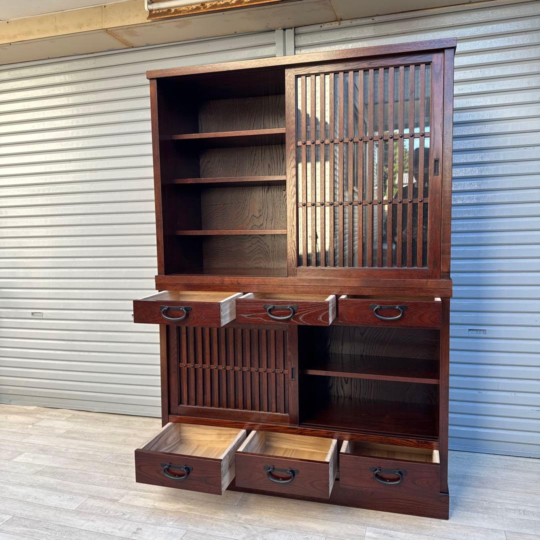 駿河随　食器棚 和風 和室 水屋箪笥 水屋タンス 引き戸 膳戸棚 無垢