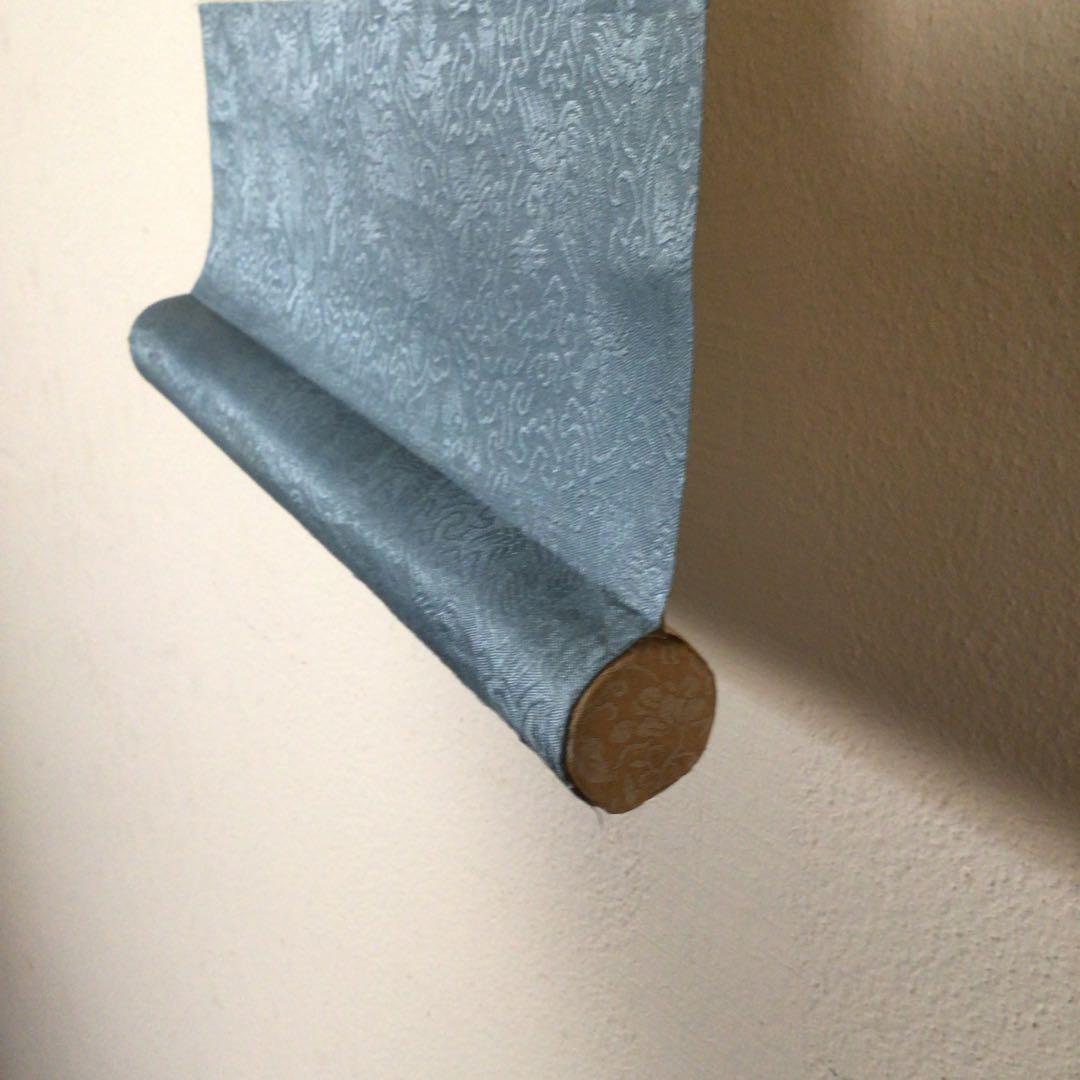 No4138 掛軸　烟絹　寒山寺屏条　張継詩　夜半鐘聲到客船　山水画　送料無料