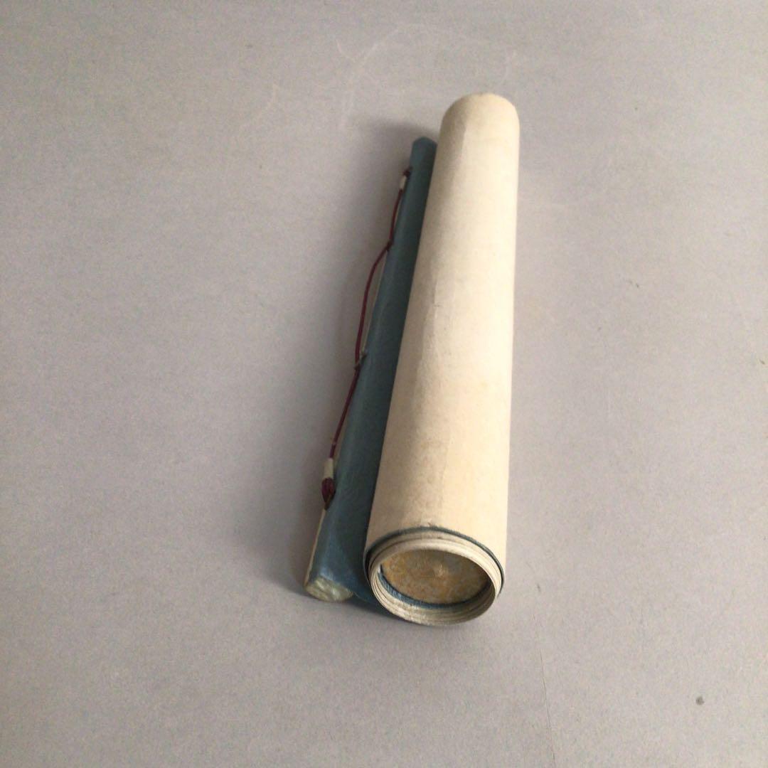 No4138 掛軸　烟絹　寒山寺屏条　張継詩　夜半鐘聲到客船　山水画　送料無料