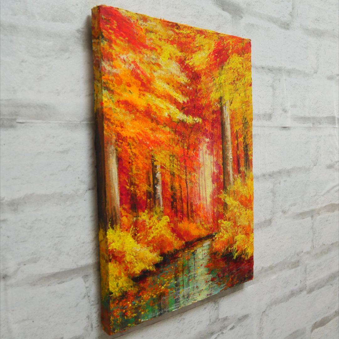 油絵 油彩 油彩画 絵 絵画【紅葉の川】