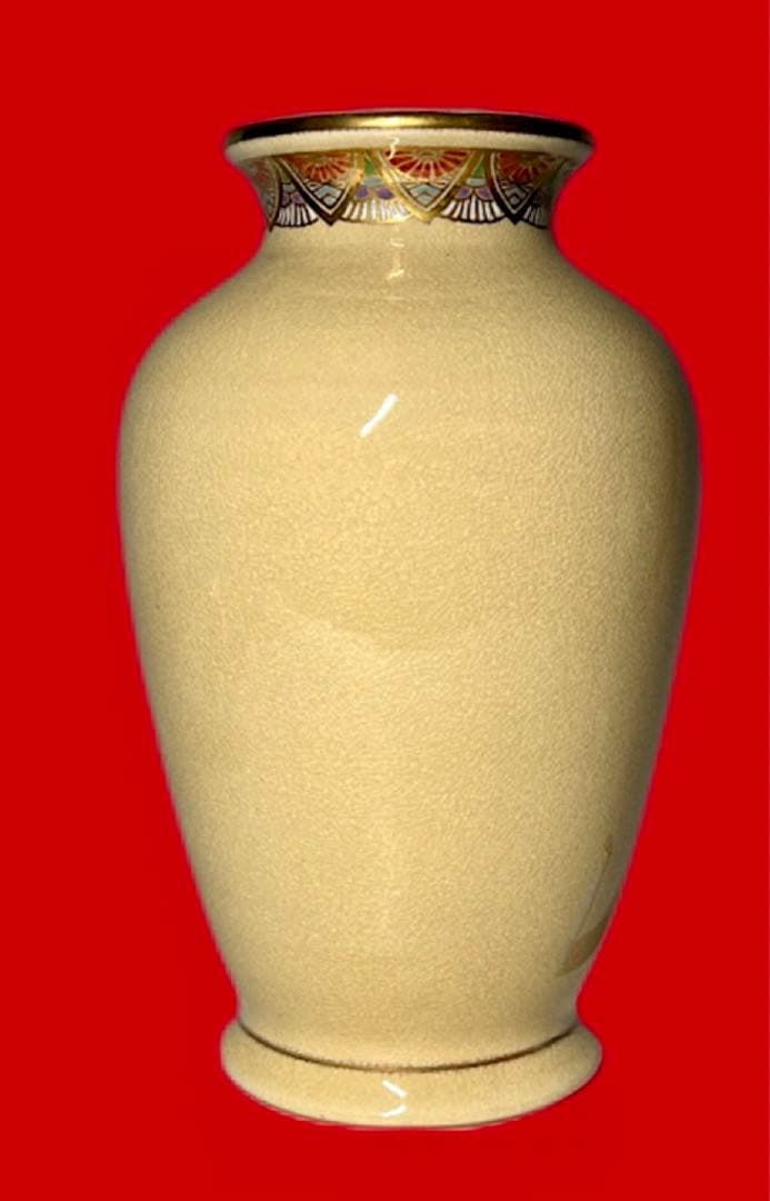 【送料込】薩摩焼 色絵金彩 菊紋 大型花瓶 33.4cm 金襴手様式 美品