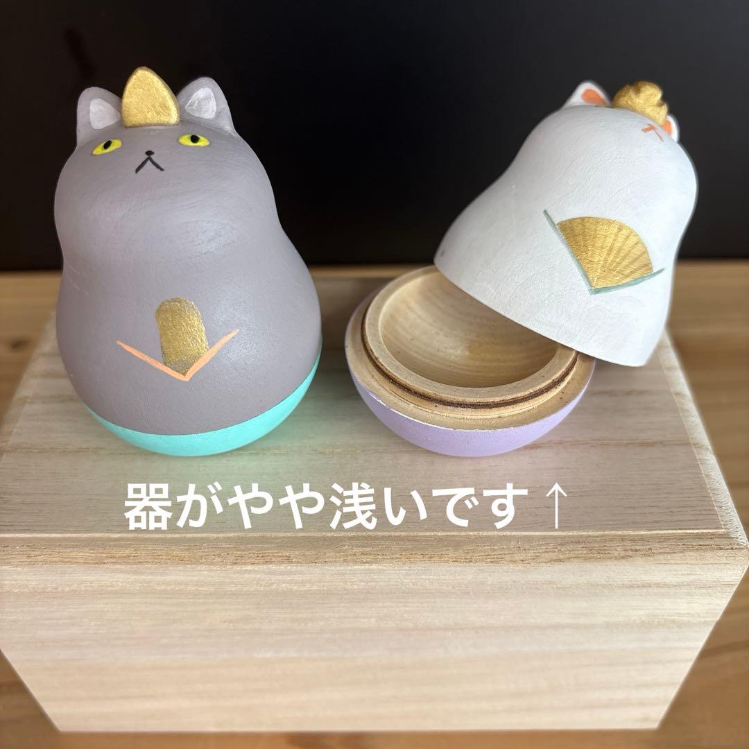 ねこマトリョーシカ　木製　白グレー
