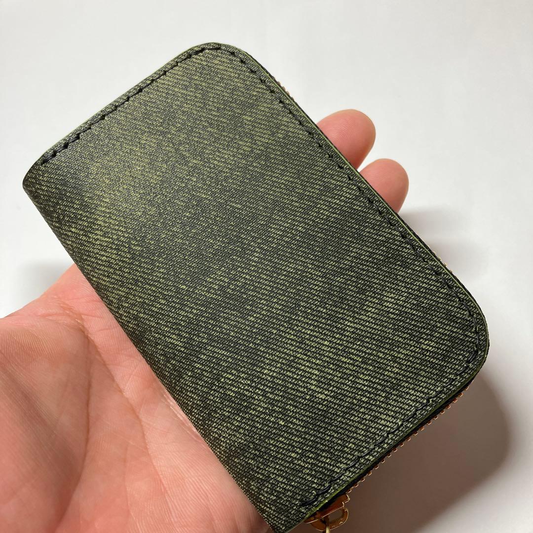 【総手縫い】瀬戸内レザー デニム調×オリーブ ラウンドミニウォレット②