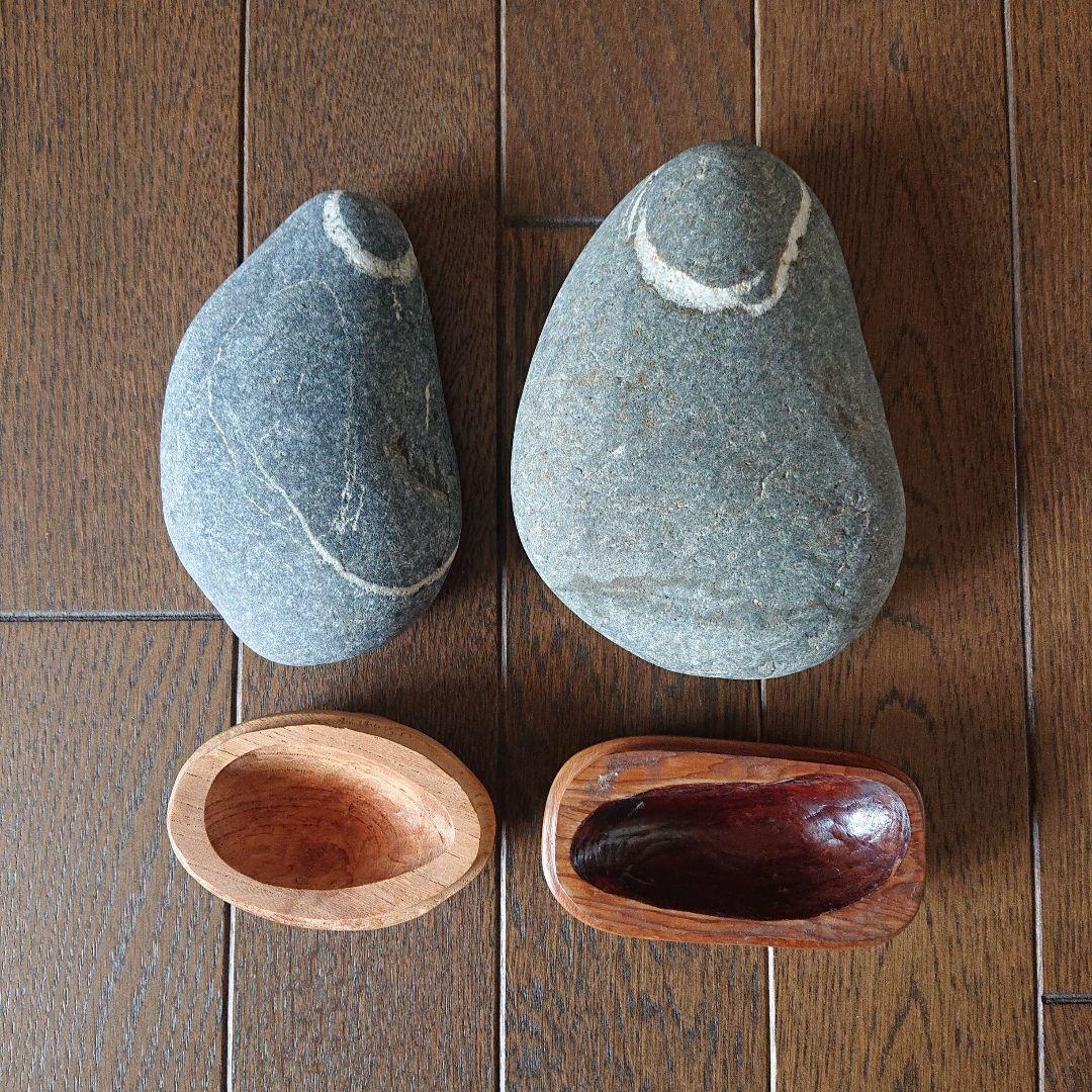 紋様石 ２石 高根島 水石 天然石 鑑賞石 台座付き E