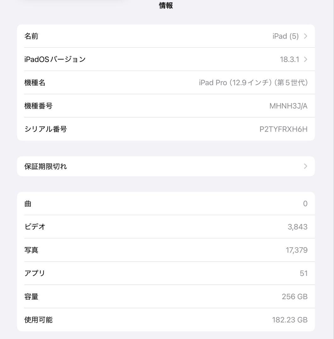 12.9インチ iPad Pro 第5世代 Wi-Fi 256GB