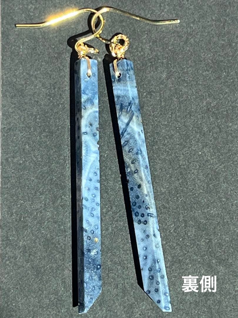 ＊14kgf 希少ブルーフォッシルコーラル ロングスティックピアス