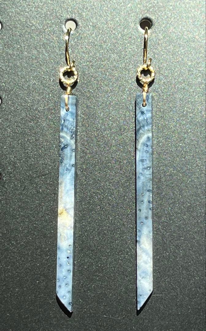 ＊14kgf 希少ブルーフォッシルコーラル ロングスティックピアス