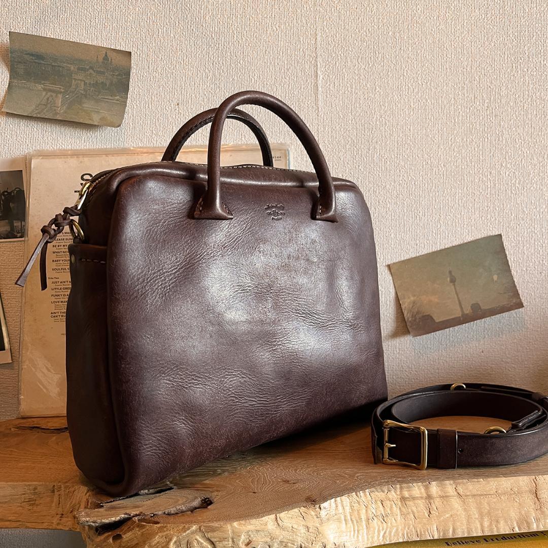 手作り一点物 プエブロレザー ショルダーバッグ チョコレート色 #357