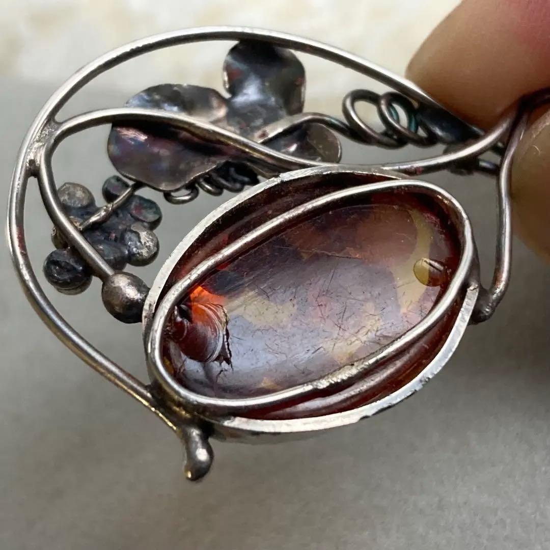 彫金作品　SILVER950 琥珀 ペンダントトップ