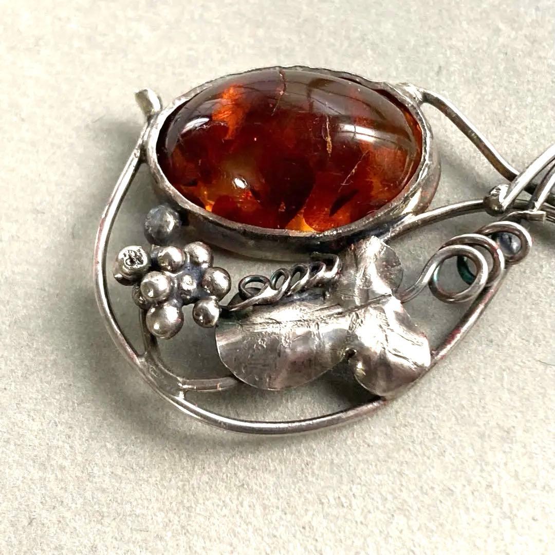 彫金作品　SILVER950 琥珀 ペンダントトップ