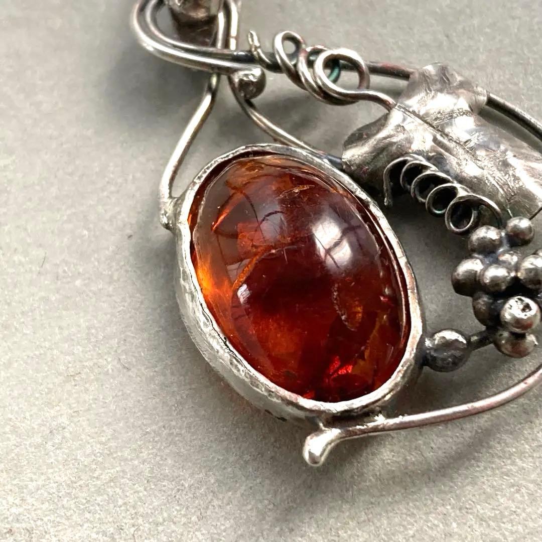 彫金作品　SILVER950 琥珀 ペンダントトップ