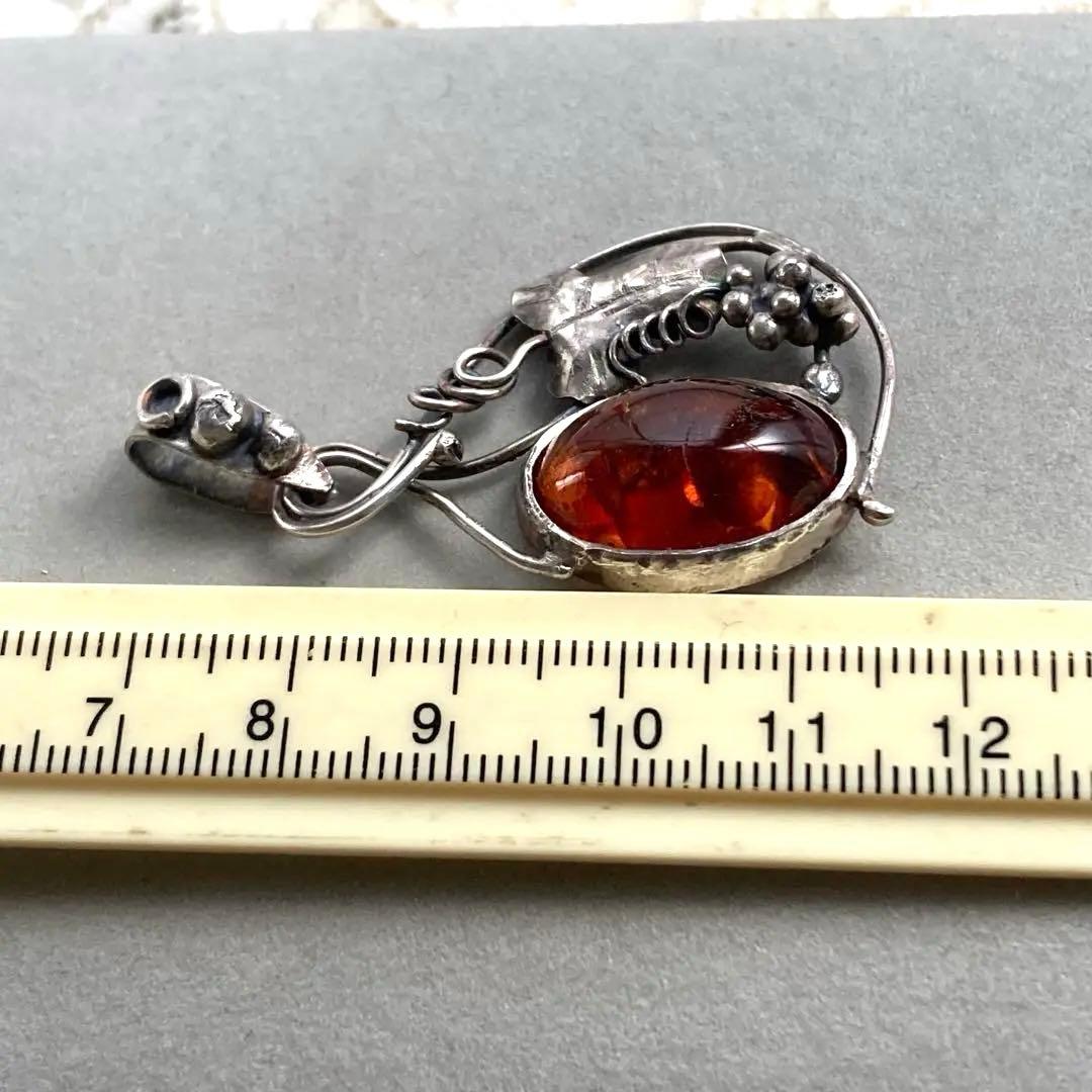 彫金作品　SILVER950 琥珀 ペンダントトップ