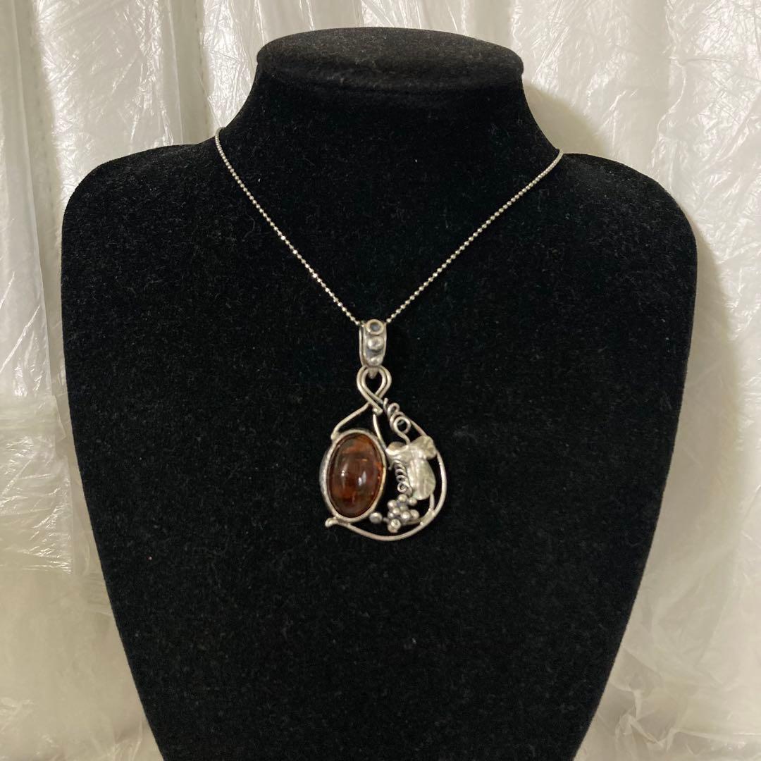 彫金作品　SILVER950 琥珀 ペンダントトップ