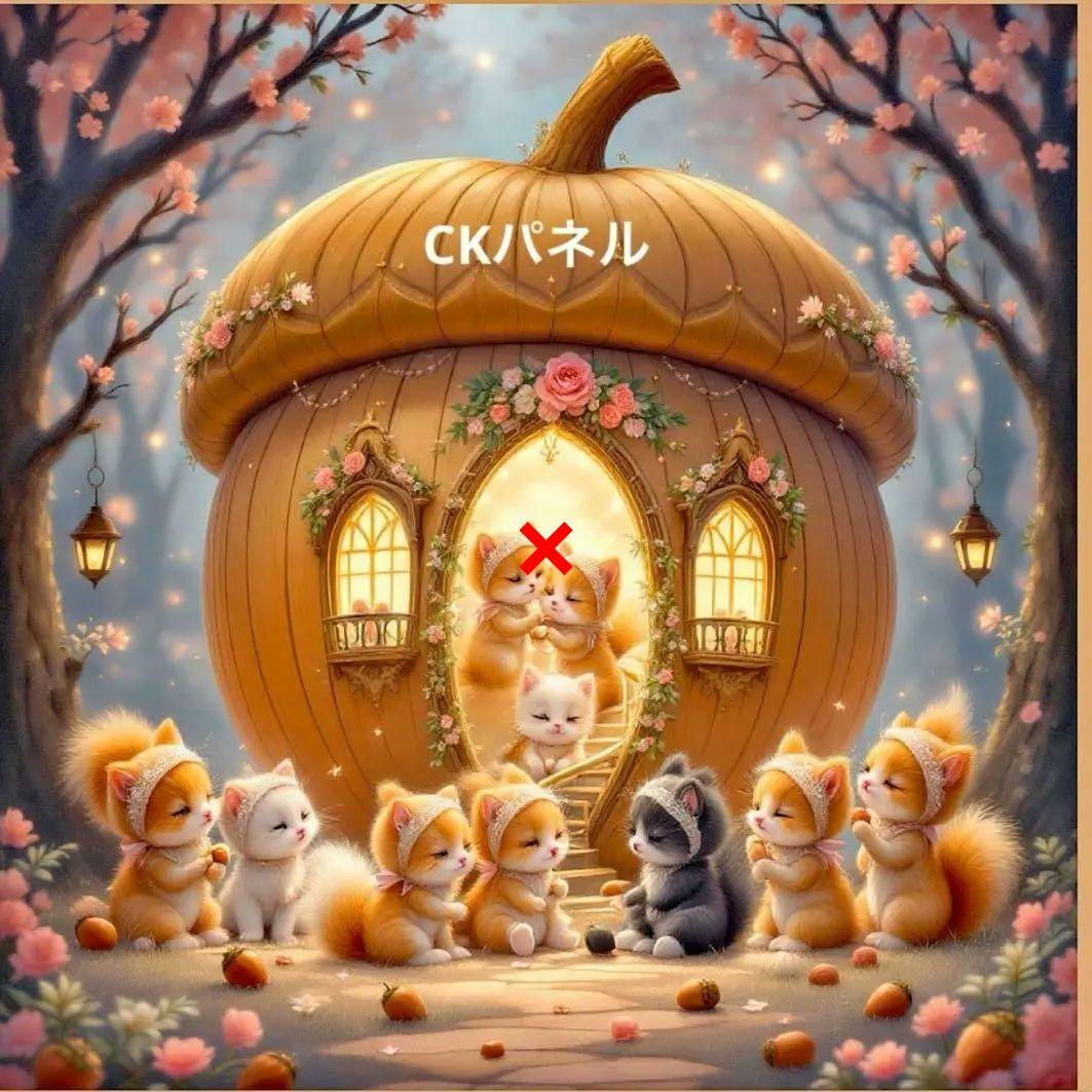 激レアドングリハウスねこパネル生地　ハンドメイド