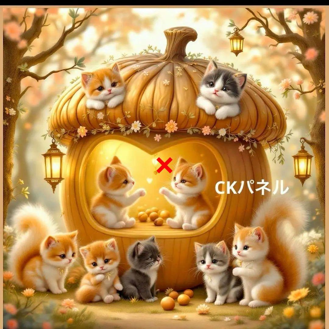 激レアドングリハウスねこパネル生地　ハンドメイド