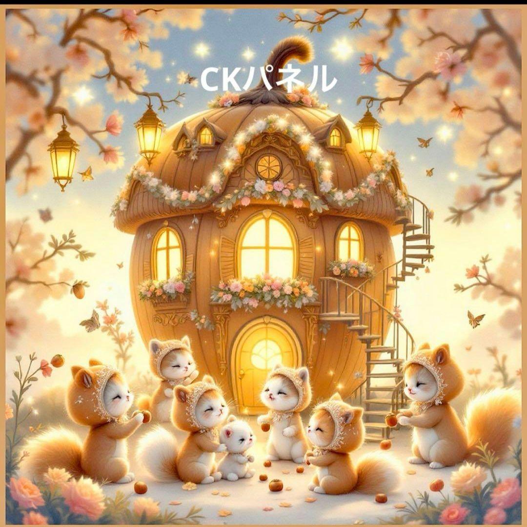 激レアドングリハウスねこパネル生地　ハンドメイド