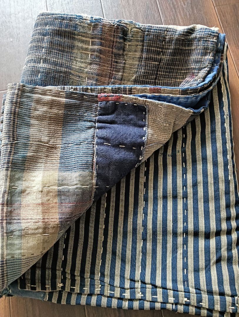 チェック＆ストライプの襤褸　ぼろ　japan vintage boro