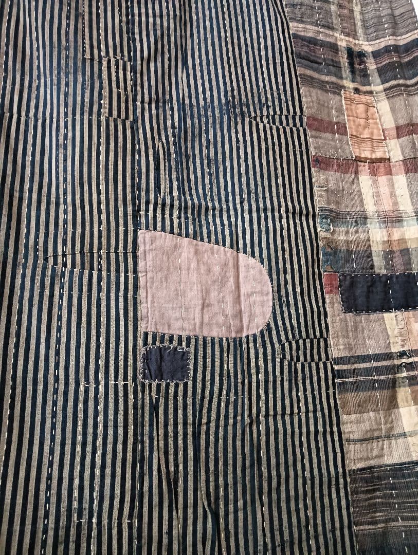 チェック＆ストライプの襤褸　ぼろ　japan vintage boro