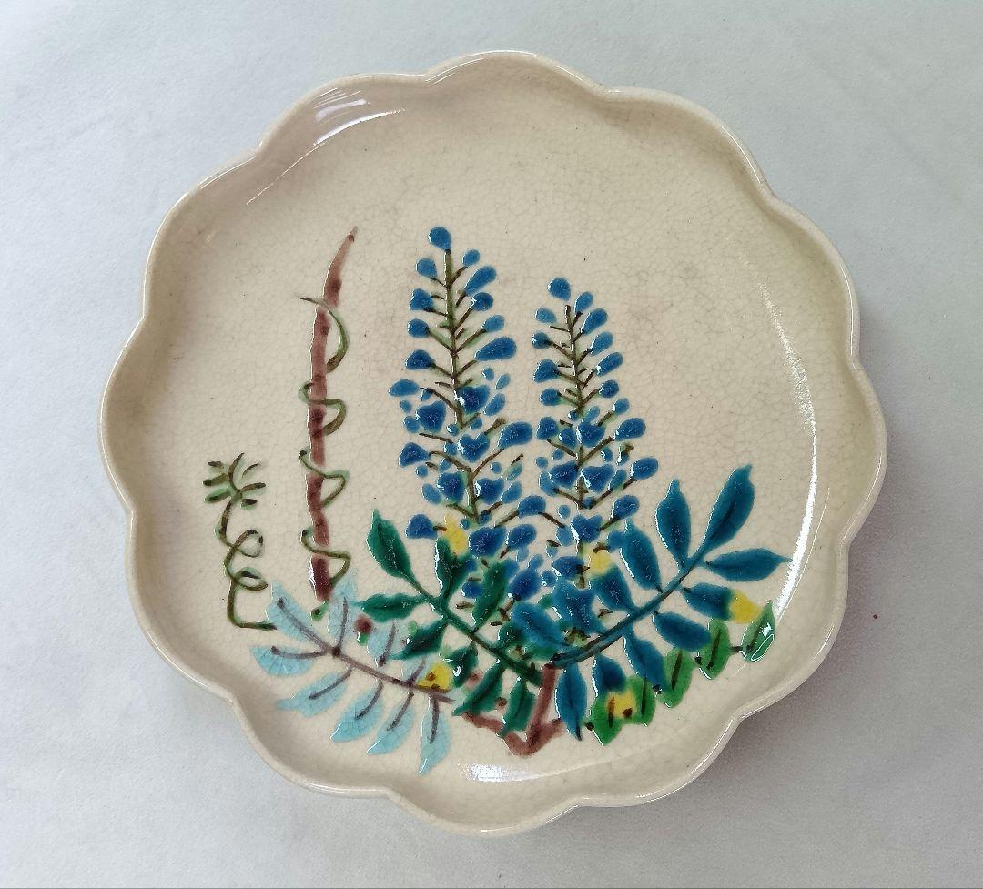 九谷梅夢　中皿5枚セット　花草文　絵変り　銘々皿　花形皿　深皿　骨董　和食器