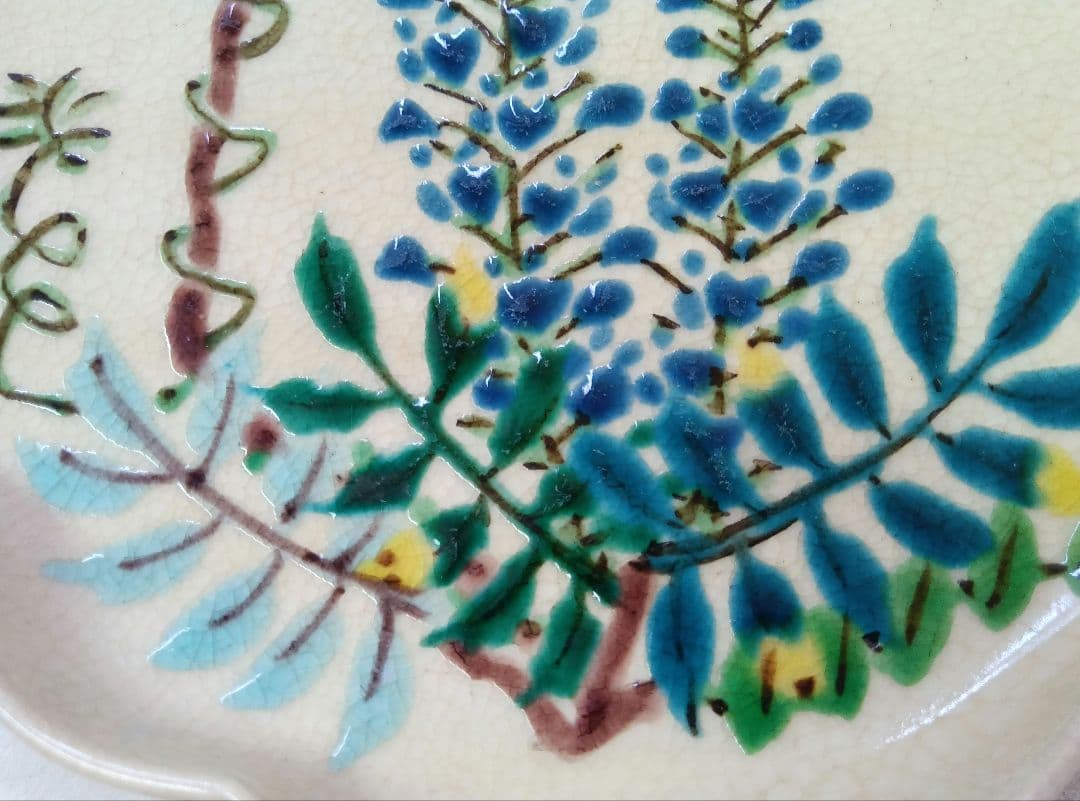 九谷梅夢　中皿5枚セット　花草文　絵変り　銘々皿　花形皿　深皿　骨董　和食器