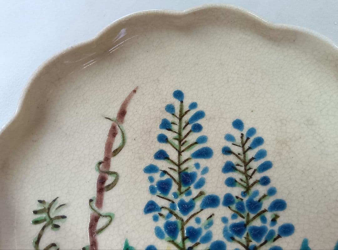 九谷梅夢　中皿5枚セット　花草文　絵変り　銘々皿　花形皿　深皿　骨董　和食器