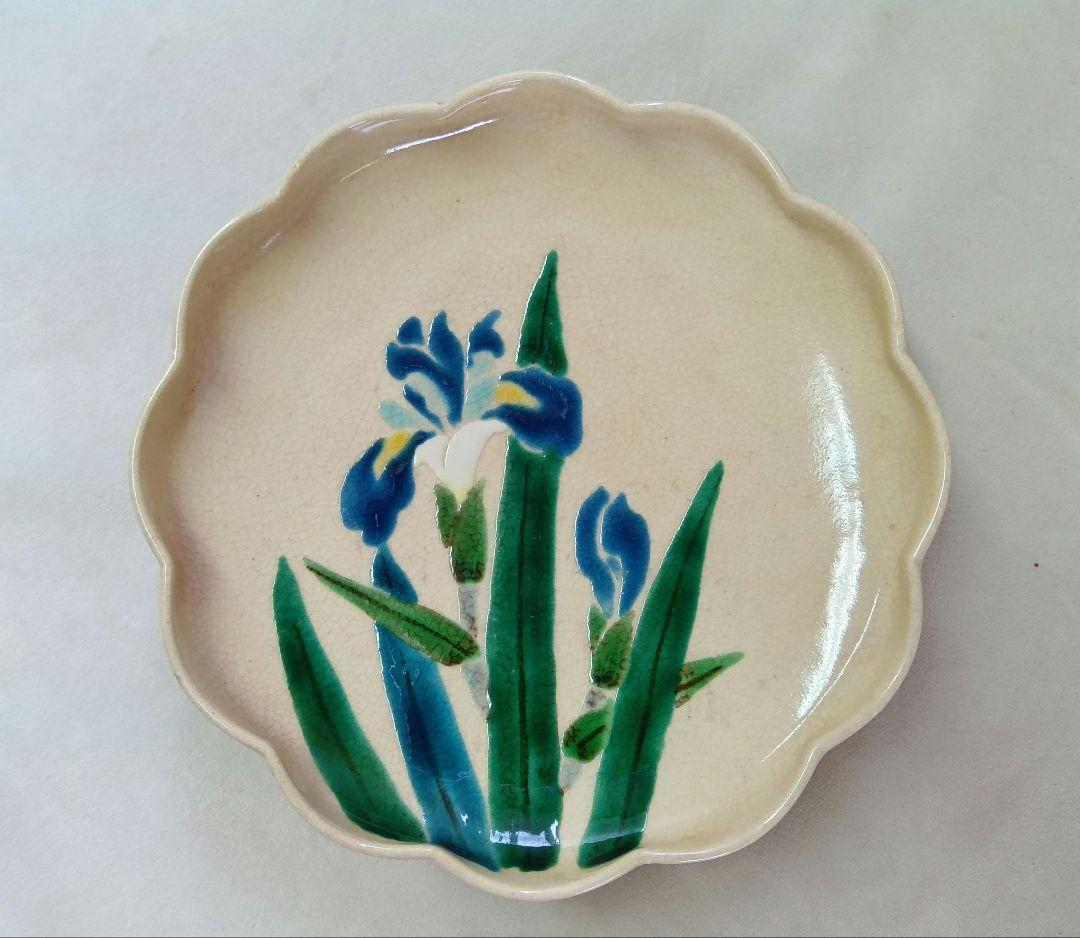 九谷梅夢　中皿5枚セット　花草文　絵変り　銘々皿　花形皿　深皿　骨董　和食器