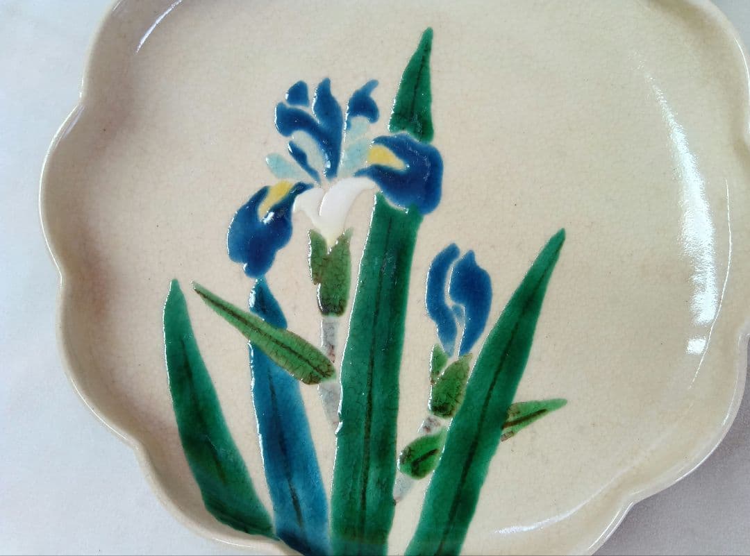 九谷梅夢　中皿5枚セット　花草文　絵変り　銘々皿　花形皿　深皿　骨董　和食器