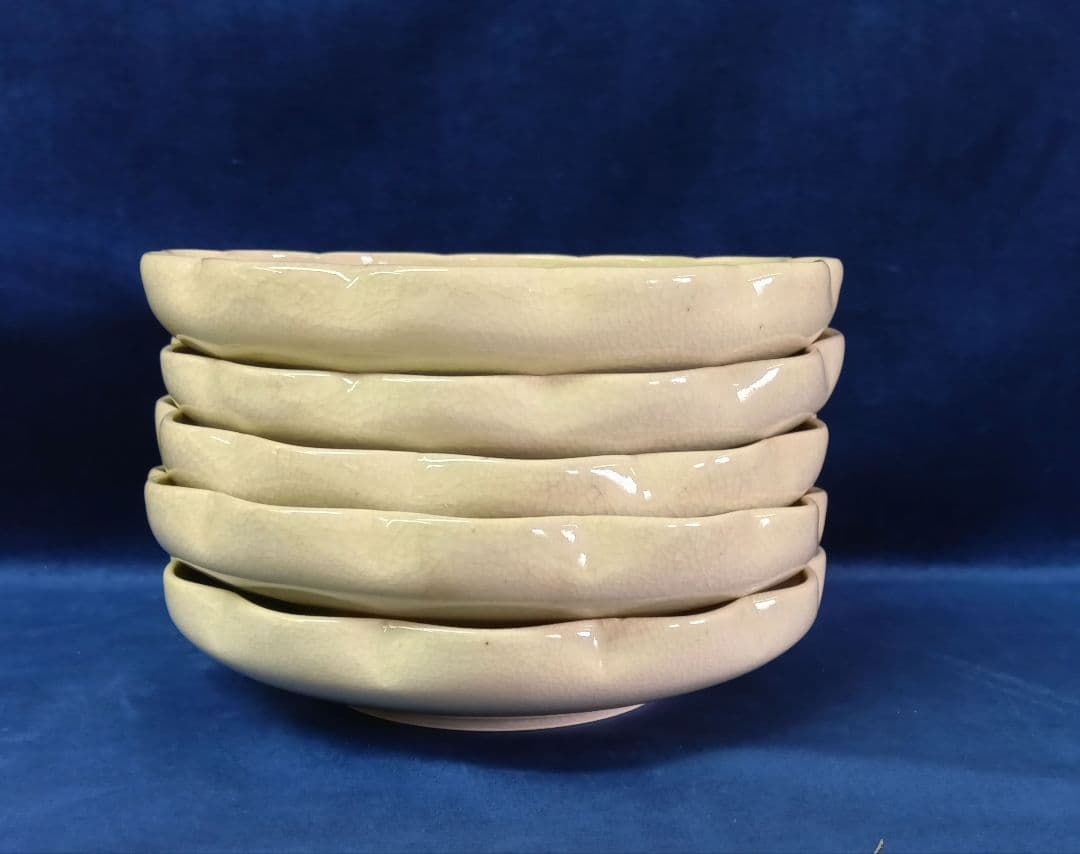 九谷梅夢　中皿5枚セット　花草文　絵変り　銘々皿　花形皿　深皿　骨董　和食器