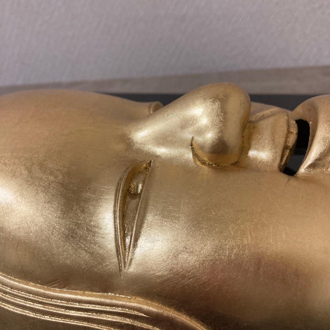 能面飾り　金装飾　木彫り　彫刻〈検 金沢 箔一　采女　胡蝶　千手　般若　翁　扇子